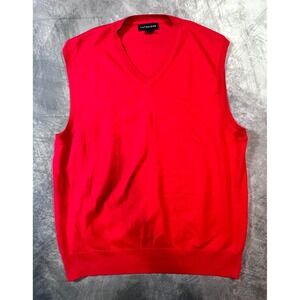 Lands End Sweater Vest Mens Medium 38-40 Red Cotton V-Neck Knit Sleeveless